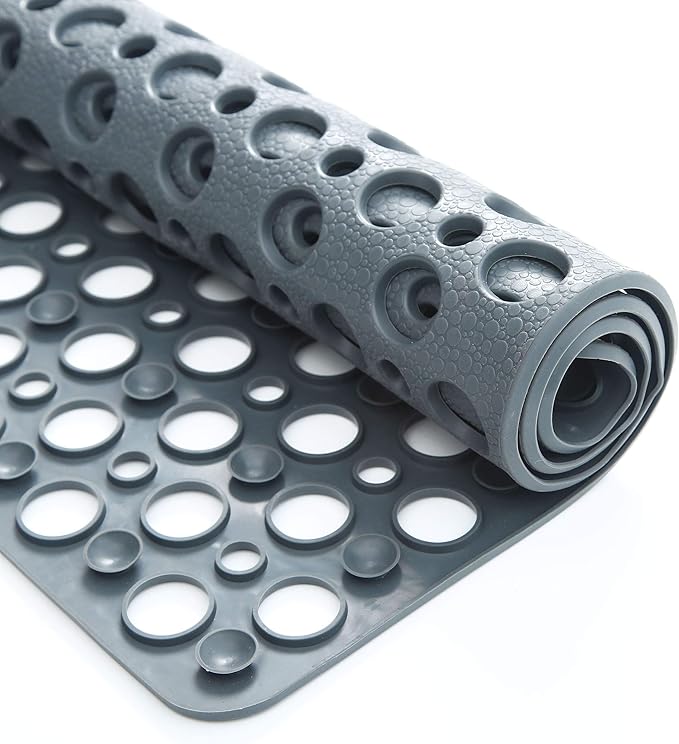 Nonslip Bathtub Mat Extra Soft TPE Bath Mat for Kids, Machine Washable Bathroom Shower Mat (Gray/ 35L x 16W Inch)