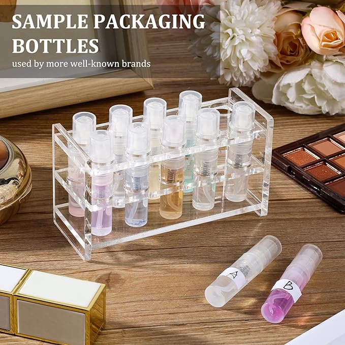 Mini Perfume Sample Bottles, 3 ml Plastic Small Spray Bottle 10 Pack, Fine Mist, Portable Perfume Travel Refillable Bottle, Upgraded atomizer sprayer, Clear