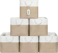 13x13 Inch Cube Storage Bins with Reinforced Bottom Cardboard, 6 Pack Large Foldable Fabric Storage Cubes with Handles for Shelf, Closet, Laundry Organization (White&Khaki)