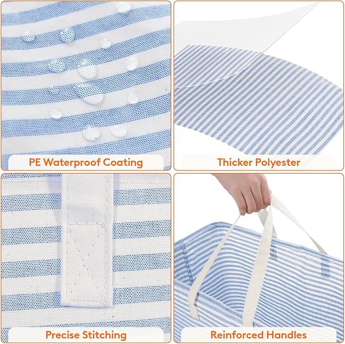 Lifewit 2 Pack Laundry Hamper Large Collapsible Laundry Baskets, Freestanding Waterproof Clothes Hamper with Easy Carry Handles in Laundry Room Bedroom Bathroom College Dorm, Grey&Blue, 2 x 100L