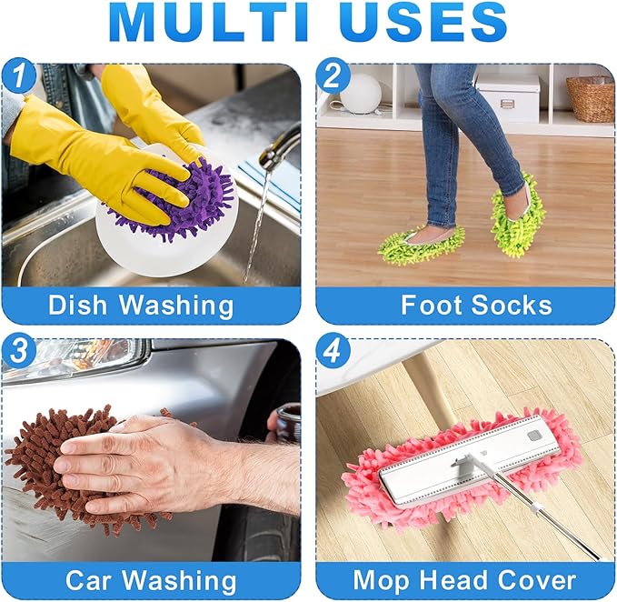 Mop Slippers Shoes 15 Pairs (30 Pieces) - Microfiber Cleaning House Mop Slippers, Floor Cleaning Tools Shoe Cover, Soft Machine Washable Reusable Microfiber Foot Socks for House Kitchen Office