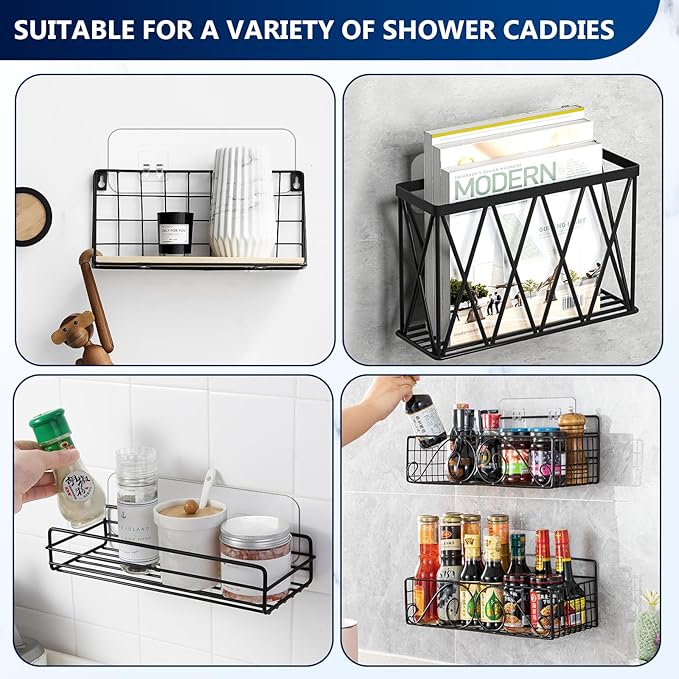 HAOBAOBEI 9-Pack Shower Caddy Adhesive Replacement, Transparent Adhesive Hooks Stickers, Strong Hook Strip for Shower Caddy Basket Shelf, Soap Holder, Bathroom Storage Corner Shelves, Kitchen Racks