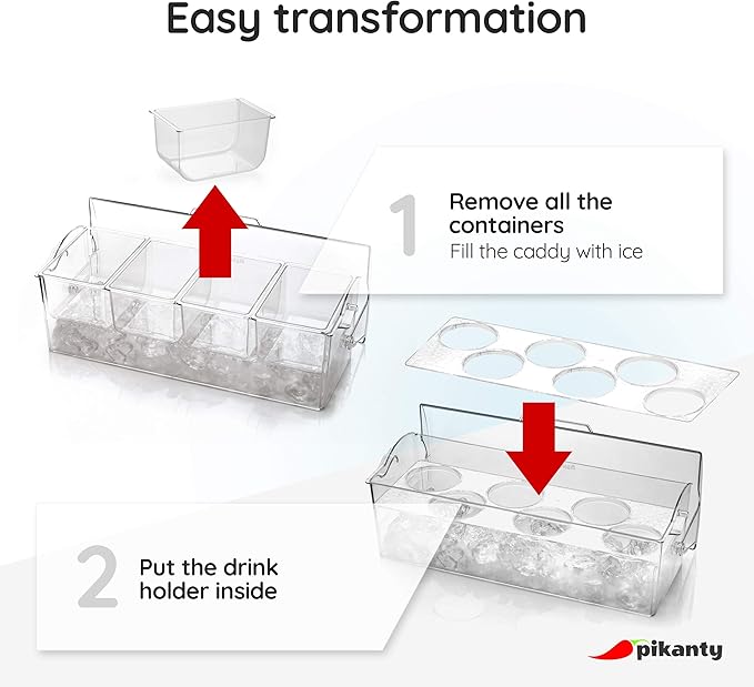 Pikanty | 4-Compartment Chill & Serve Condiment Caddy with Revolutionary Ice Base | Spacious, Hygienic, and Durable for All Events | Made in USA
