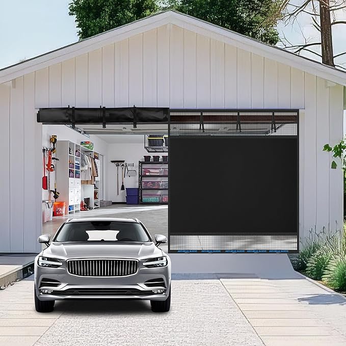 Privacy Garage Door Screen Blackout for 2 Car Garage-16x7FT Magnetic Garage Screen, 9.6LB Heavy Duty Thicker 265g/㎡ Mesh, Hands Free, Magnetic Privacy Garage Screen Door(Black, 16 * 7FT)