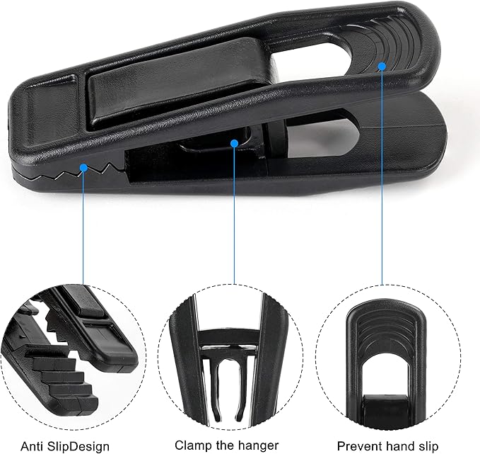 Tinfol Black Plastic Hanger Clips 40 Pack, Large Opening Pant Clips, Strong Pinch Grip Clip for Slim-line Clothes Hangers, Multi-Purpose Finger Clip for Skirt Pant Hangers