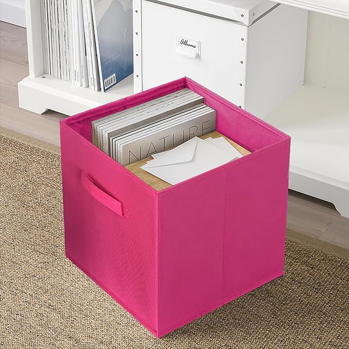ShellKingdom Foldable Fabric Storage Cubes and Cloth Organizer Drawer for Closet and Toys, 13 X 13 X 13 INCH, 6 Pack (Fuchsia)