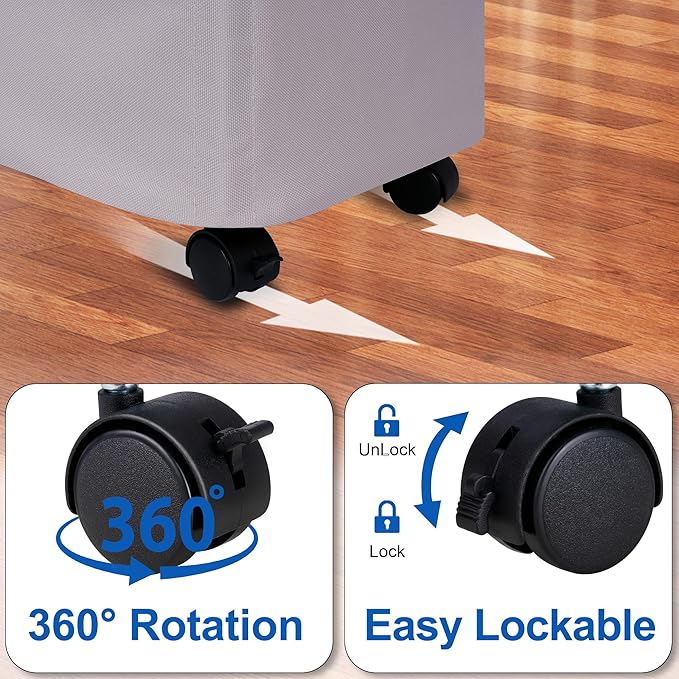 Slim Laundry Hamper with Lid and Wheels, Small Rolling Laundry Basket with Handle for Small Spaces, Tall Dirty Clothes Hampers for Dorm, Bathroom and Bedroom, 55L, Grey