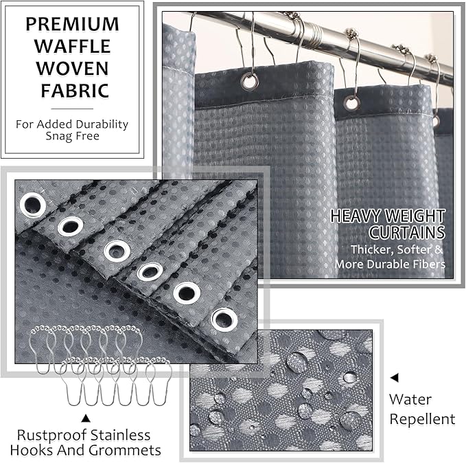 8-Piece Grey Bathroom Sets with Shower Curtain and Rugs, Resin Bathroom Accessories Sets Complete with Soap Dispenser, Toothbrush Holder, Tumbler & Apothecary Jars Bathroom Essentials