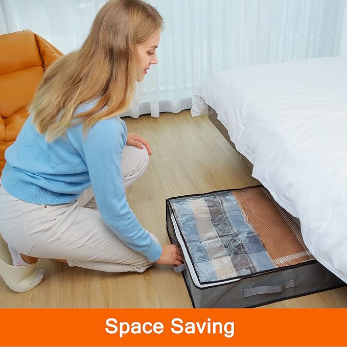 Vieshful 5 Pack Underbed Storage Bags 75L Foldable Clothes Bag Large Capacity Storage Containers with Clear Window Reinforced Handles Zippered Organizer Non-Woven for Comforter Blanket Bedding