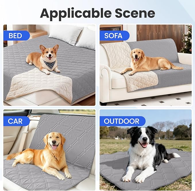 Waterproof Dog Blanket, Non-Slip Soft Pet Bed Cover, Couch Cover for Dogs Washable, Protects Sofa, Furniture, Crate, Car, Tear Resistant Leakproof Pet Blanket (52x82 Inch, Light Grey)