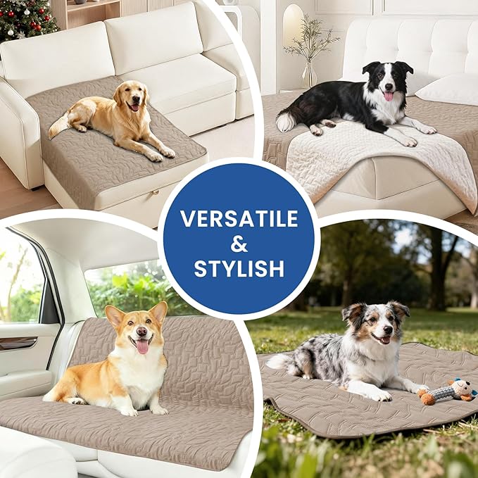 Waterproof Dog Bed Cover Pet Blanket, Soft Couch Cover for Dogs Washable, Non-Slip Dog Blanket Protect Furniture Couch Sofa Car for Puppy Large Dogs Cat (82x120 Inch, Khaki)