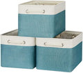 Bidtakay Basket Storage Bins with Handles Fabric Large Storage Baskets for Organizing Set of 3 Collapsible Rectangular Basket for Shelves Closet Organizer 15 X 11 X 9.5 Inches(White&Teal Blue)