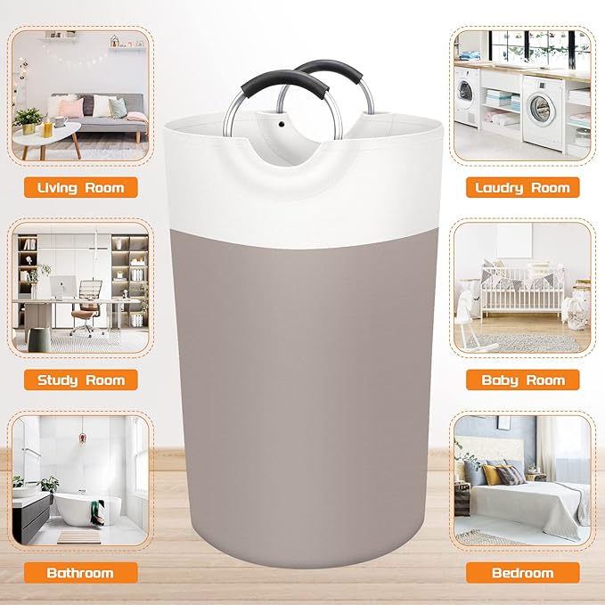 BlissTotes 90L Laundry Basket, Freestanding Laundry Hamper, Collapsible Dirty Clothes Hamper, Waterproof Fabric with Foam Protected Aluminum Handles for College, Dorm, Family (Brown)