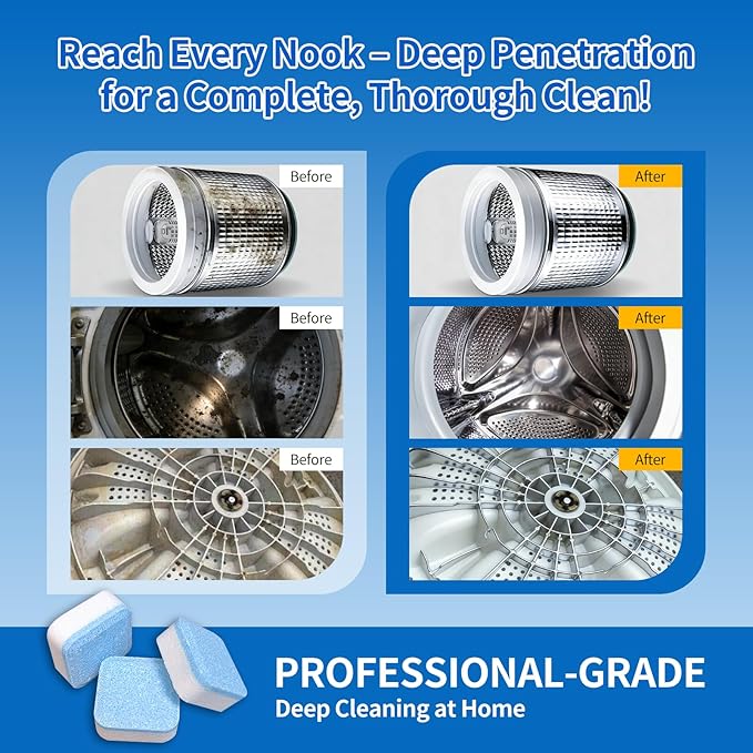 Washing Machine Cleaner Tablets - Deep Cleans & Descaler for Front Load and Top Load Washers, HE Compatible, 24 Pack