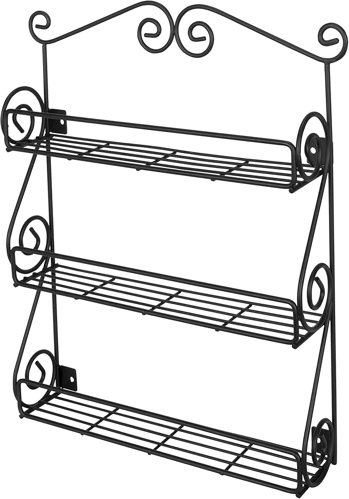 Spectrum Diversified Scroll Wall-Mounted Traditional Spice Rack Organizer for Cabinet & Kitchen, 3-Tier, Beauty & Nail Polish, 43710