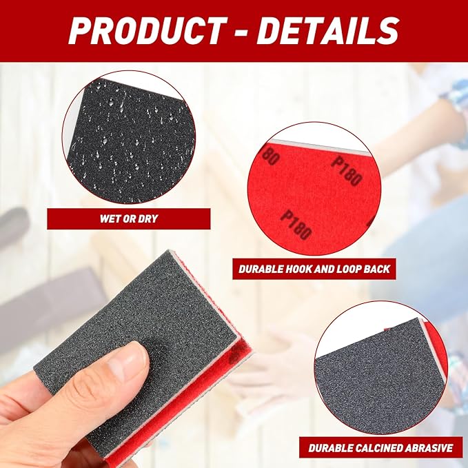24 Pcs Sanding Sponge 2000 Grit, Washable & Reusable Sanding Blocks for Wood, Metal, Drywall, Glazing, Wet Dry Sandpaper for Smooth Finishing