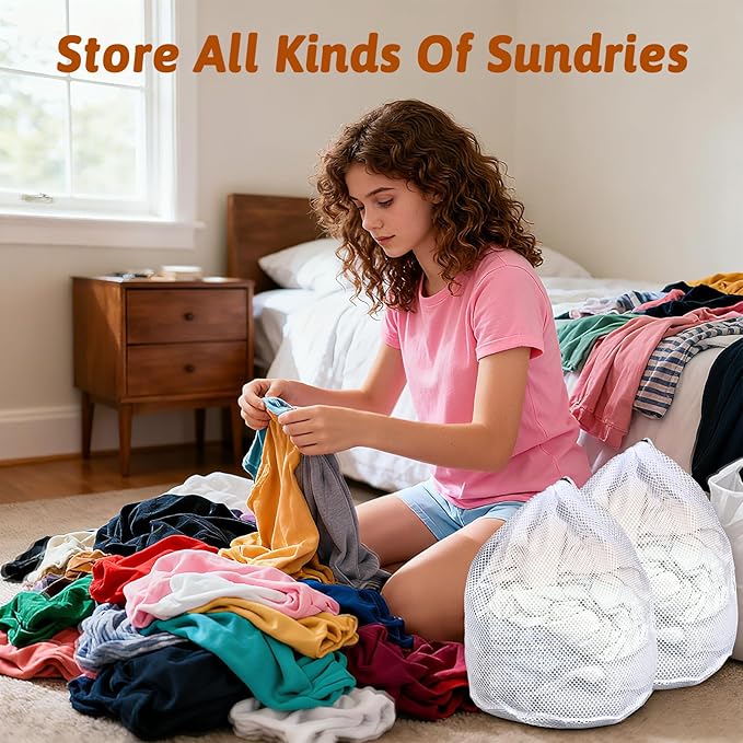 20 Pcs Mesh Laundry Bags Bulk with Drawstring 20 x 24'' White Heavy Duty Mesh Bag Machine Washable Sturdy Large Net Laundry Wash Bag for Dormitory College Apartment Travelling Camping