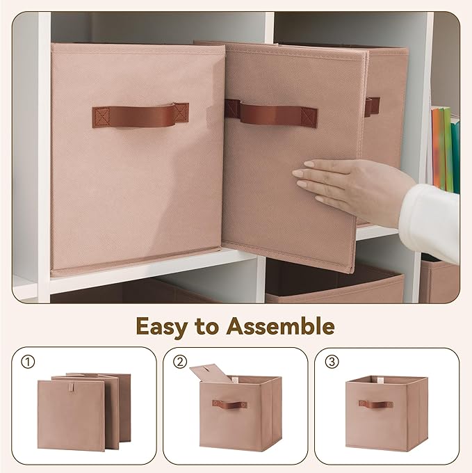 GRANNY SAYS Cube Storage Bins, 11 Inch Cube Storage Organizer, Fabric Storage Bins with PU Handle, Storage Cubes for Shelves, Closet, Dusty Pink, 6-Pack
