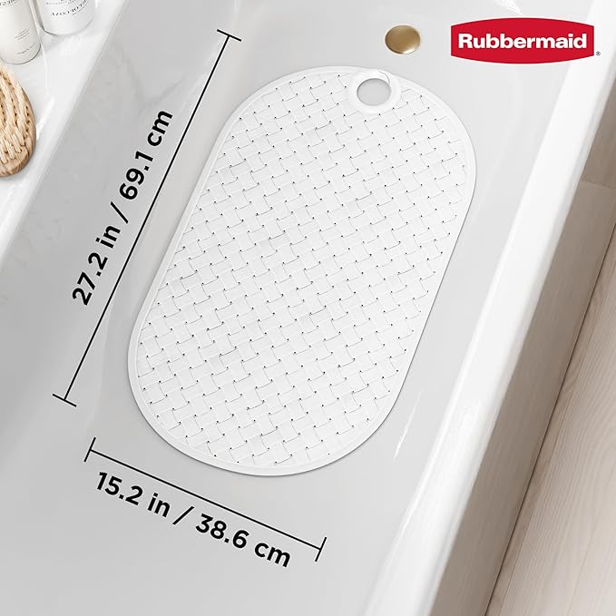 Rubbermaid INSTAMAT Tub Mat, Non-Slip Bath Mat Hangs Over Showerhead for Fast Drying, 27.2 x 15.2 Inch, BPA-Free, Easy Care Shower Mat for Inside Bathtub or Shower, White