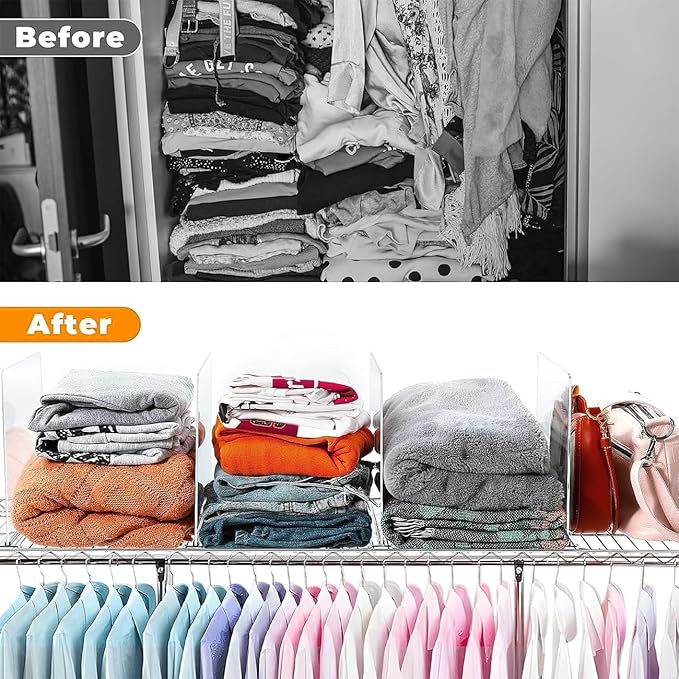 10 Pack Shelf Dividers for Wire Shelves, Acrylic Clear Closet Organizers and Storage for Sweater,Shirts,Bookshelf Handbags Separators Dividers for Closet Organization in Bedroom/Kitchen/Office/Pantry