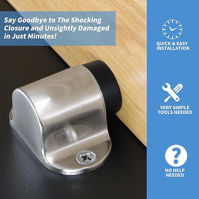 Floor Mount Door Stopper, Heavy Duty Door Stop Brushed Nickel Doorstop with Rubber Bumper & Stainless Steel Screws, 1.06 Inch Height