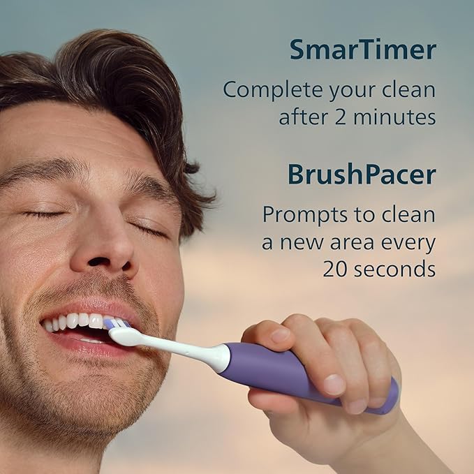 Philips Sonicare 6700 Series Electric Toothbrush - Next-Generation Sonicare Technology, Pressure Sensor, 9 Brushing Settings, SmarTimer, BrushPacer, 21-Day Runtime, Travel Case, Purple, HX7417/04
