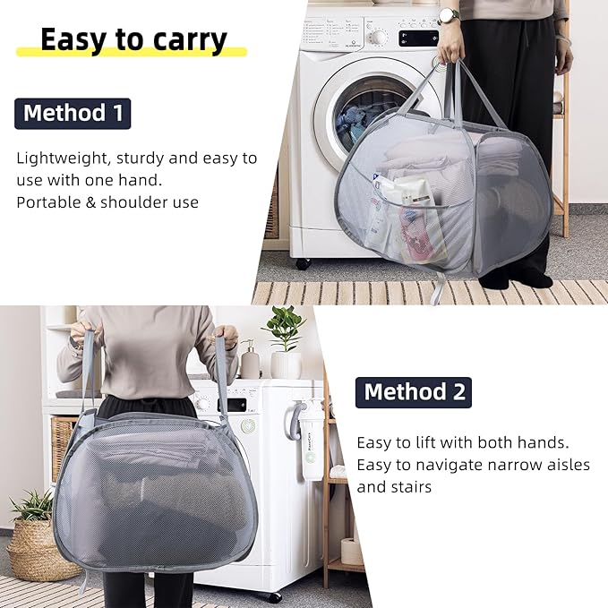 Collapsible Laundry Basket, 90L Foldable Pop-up Laundry Hamper with Handles, Square Mesh Dirty Clothes Hamper for Laundry, Bathroom, Kids Room, Dorm,Travel or Camping (Green)