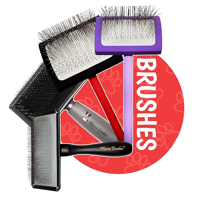 Warren London Slicker Brush for Dogs – Gentle Detangling & Shedding with Comfort Gel Handle – Removes Mats, Loose Fur & Undercoat – Groomer-Approved for Long Thick Doodle Coat Types