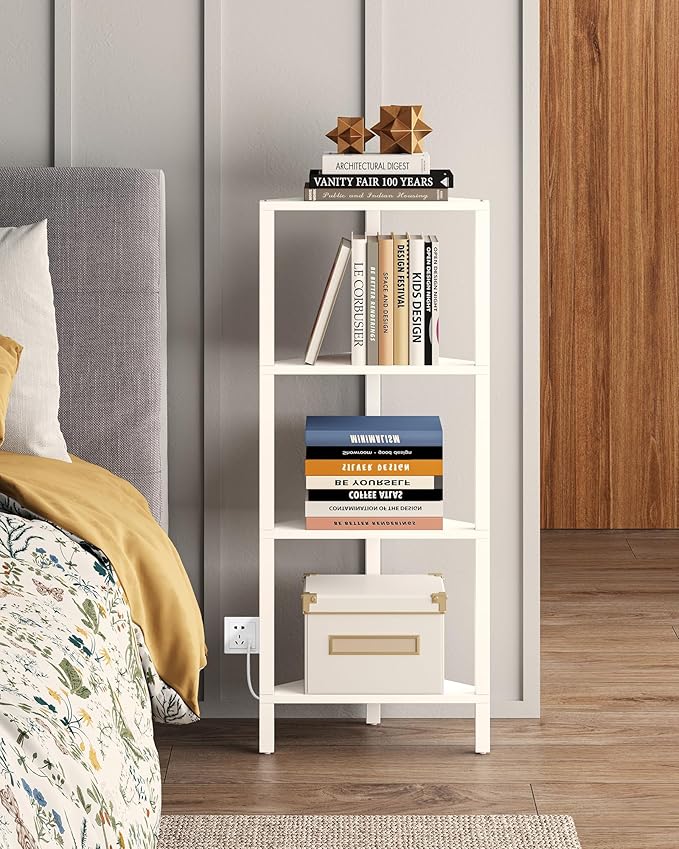 TUTOTAK Corner Shelf, 4-Tier Corner Bookshelf for Small Space, Narrow Display Corner Shelf Stand with Storage Rack, for Living Room, Bedroom, White BS05BW004L