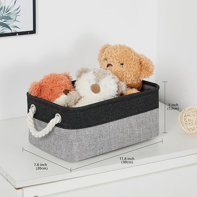 Bidtakay Storage Baskets [6 Pack] Small Fabric Canvas Collapsible Storage Bins 11.8 X 7.8 X 5 Inches Organizer Baskets with Handles Decorative Square Baskets for Cabinet Shelves Closet(Black&Grey)