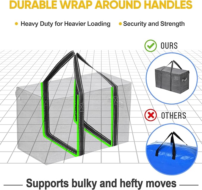 VENO 8 Pack Moving Bags and Large Christmas Storage Bins with lids. Alternative to Moving Boxes, Packing Supplies for College. Extra Large Heavy Duty Totes for Packaging (Dark Gray, 8 Pack)
