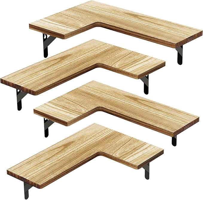 AMADA HOMEFURNISHING Corner Floating Shelves, Set of 4 Corner Shelf Wall Mounted, Shelves for Wall Decor, Corner Wood Shelf for Home Decor, Office, Bedroom, Bathroom, Laundry Room, Kitchen