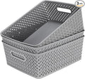 MaxGear Organization and Storage 3 Packs, Plastic Bins Organizer Bins, Woven Baskets for Storage, Plastic Baskets with Handles, Grey Basket for Organizing, Basket Organizer for Home and Office, Large