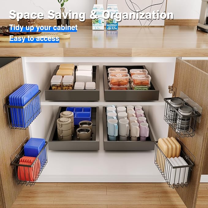 3 Pack Adhesive Cabinet Door Organizer, Lid Organizers Inside Cabinet Food Container/Tumbler Lid Organizer and Storage Cup Lids Holder for Kitchen & Bathroom Wall Mounted(Black)