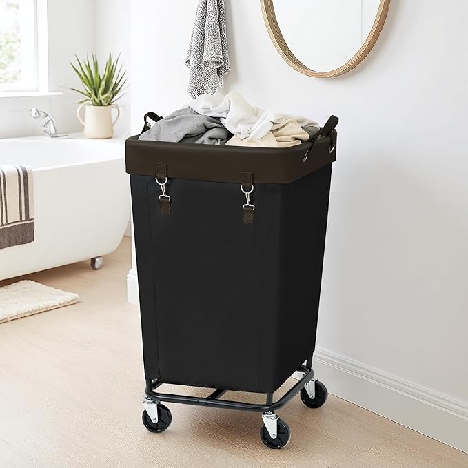 160L Laundry Hamper Sorter Extra Large, Heavy-Duty Laundry Basket with Wheels, Rolling Cart with Removable Bags, Laundry Cart for Hotel and Home, Black, 1-Section