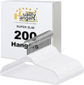 Quality Hangers 200 Pack Slim Plastic Hangers for Clothes - 16.5" Won't Crease Your Clothes, Heavy Duty Non-Velvet White Hangers, 360° Swivel Chrome Hook Dresses Coats Shirts