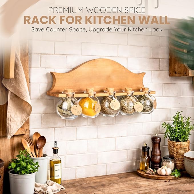 Byers Choice TX Small Pine Wooden Spice Rack Organizer – Spice Rack for Kitchen Pantry, Cupboard or Wall - Apothocary Rack-Kitchen Decor