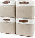 Collapsible Fabric Storage Cubes 11x11 Cube Storage Bins, 4 Pack Closet Baskets Box with Handles for Organizing, Shelf, Toys, Clothes, Home, Office, Nursery (Beige&White)