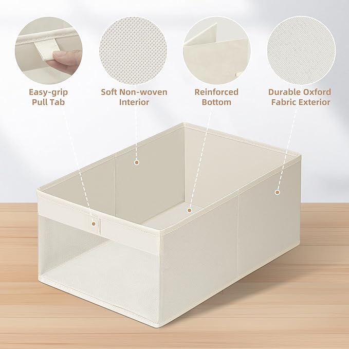 STORAGE MANIAC 6 Pack Storage Bins with Clear Window, Storage Boxes for Shelves, Sturdy Foldable Closet Organization Fabric Shelf Basket for Toy, Towel, Book, Jeans, Offices, Dorm, Wardrobe, Beige