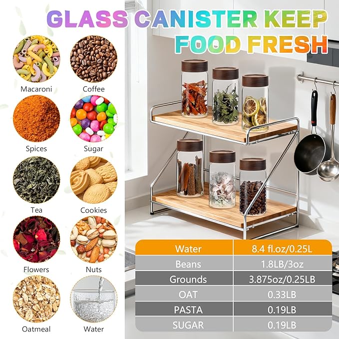 Patoper Glass Coffee Jars Spice Jar Round Storage Canister with Wooden Lid Clear Glass Food Jar for Pantry Sugar Tea Coffee Bean Spice Nuts Cookies Bath Salts (6×250ml(8.4oz))