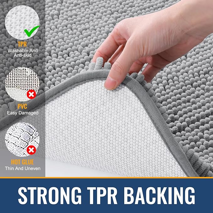 Arotive Bathroom Rugs 24x16, Extra Soft Absorbent Shaggy Chenille Bath Rugs, Machine Washable Rubber Backing Non-Slip Bath Mats for Bathroom Floor Tub and Shower, Home Decor Accessories, Light Grey