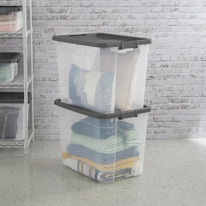 2-Pack 108Qt Storage Bins with Lids - Durable Clear Plastic Containers with Locking Lids, Great for Bathrooms, Storage Rooms, Offices & Closets, Stackable for Efficient Organization