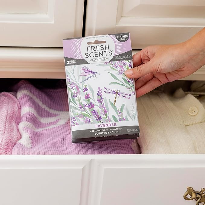 Fresh Scents Scented Sachets | Lavender | Home Fragrance | Long Lasting (Up to 6 Months) | Air Freshener for Closets, Drawers, & Cars | 6 Pack