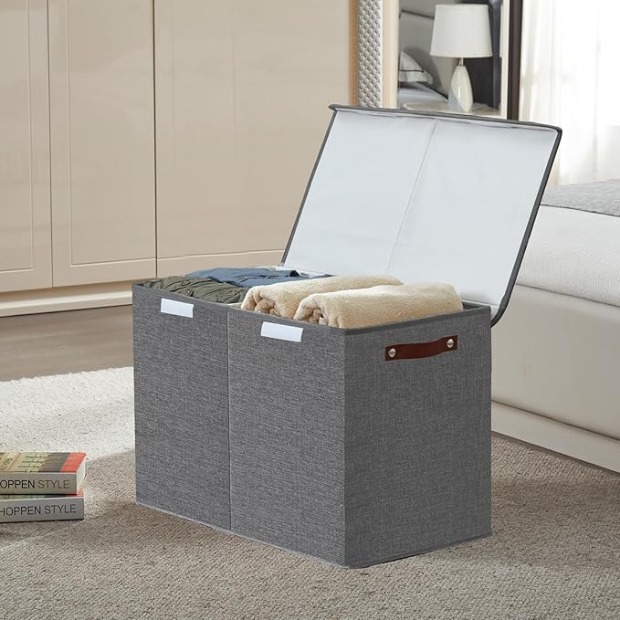 Large Toy Storage Box with Lids, Collapsible Sturdy Baby Storage Organizer Chest Bin Basket for Kids, Boys, Girls, Playroom, Nursery, Bedroom, Closet 25"x13"x16" (Gray)