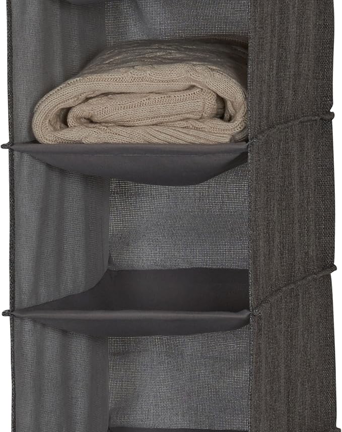 Household Essentials 10-Shelf Wide Hanging Shoe Organizer, Soft and Durable Polyester, Versatile, Breathable, Stylish, Compact, Sturdy Hooks for Rod or Wire Closets, Gray