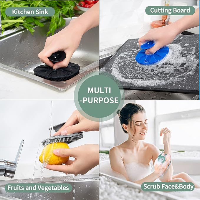 Silicone Sponge 3 Pack, BEAUTAIL Non-Scratch Scrub Sponges, for Washing Dishes and Cleaning Kitchen, Long Lasting and Reusable Dishwashing Scrubber, Suction Up Hang Designed, Black+Olive Green+Gray