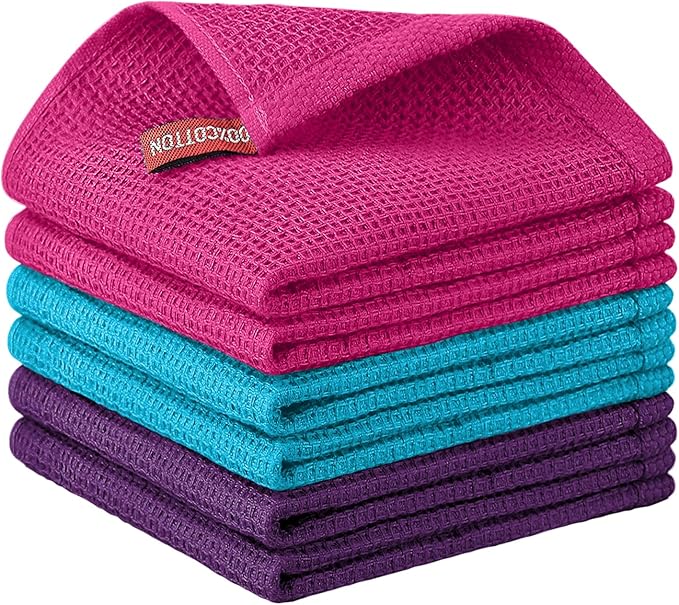 Nialnant 6 Pack Kitchen Towels, 100% Cotton Dish Cloth for Washing Dishes, Absorbent Quick Drying Dish Rags, Multipurpose Cleaning Rags-12x12 Inches