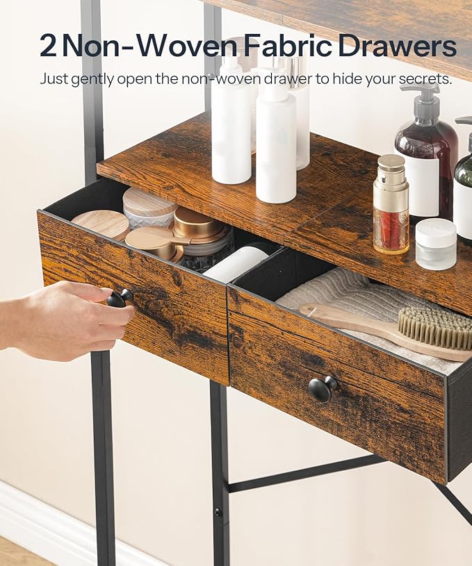 HOOBRO Over The Toilet Storage Rack with 2 Drawers, 3-Tier Bathroom Organizer Shelf Over Toilet, Freestanding Space Saver Bathroom Toilet Shelves Above Toilet for Room, Rustic Brown and Black BF47TS01