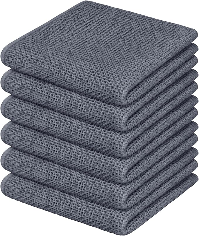 Nialnant 6 Pack Kitchen Towels,Large 100% Cotton Kitchen Hand Towels,Dish Towels for Drying Dishes 13x28 Inches,Dark Gray