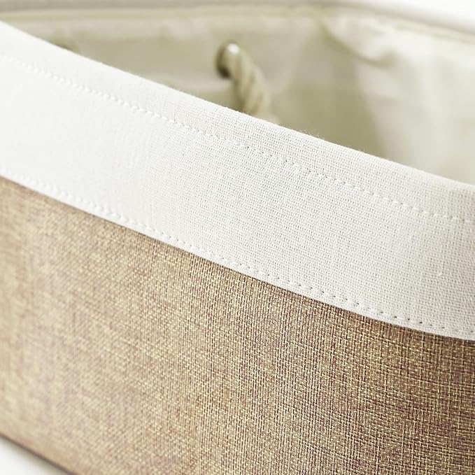 Sacyic Fabric Storage Baskets - Rectangular Baskets for Organizing Fabric, Shelves & Decorative Use (White & Khaki)